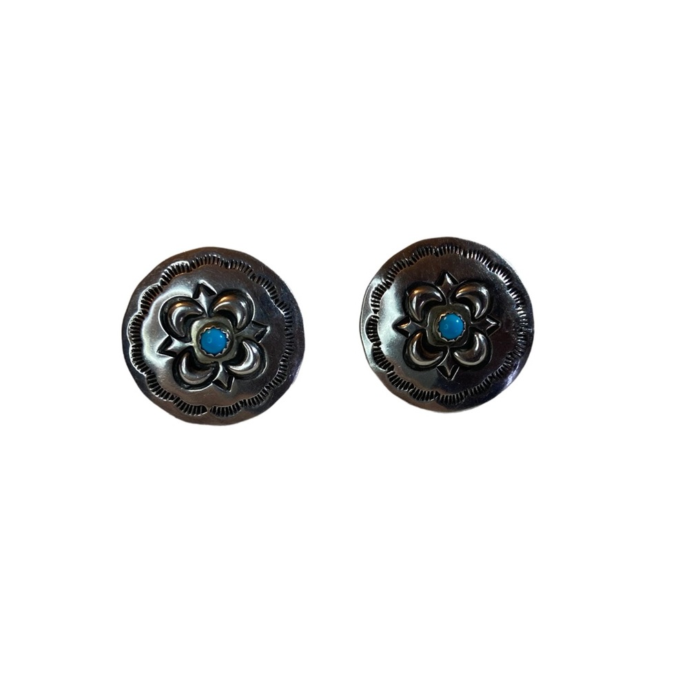 Navajo 925 sterling silver round earrings with turquoise ball with designs